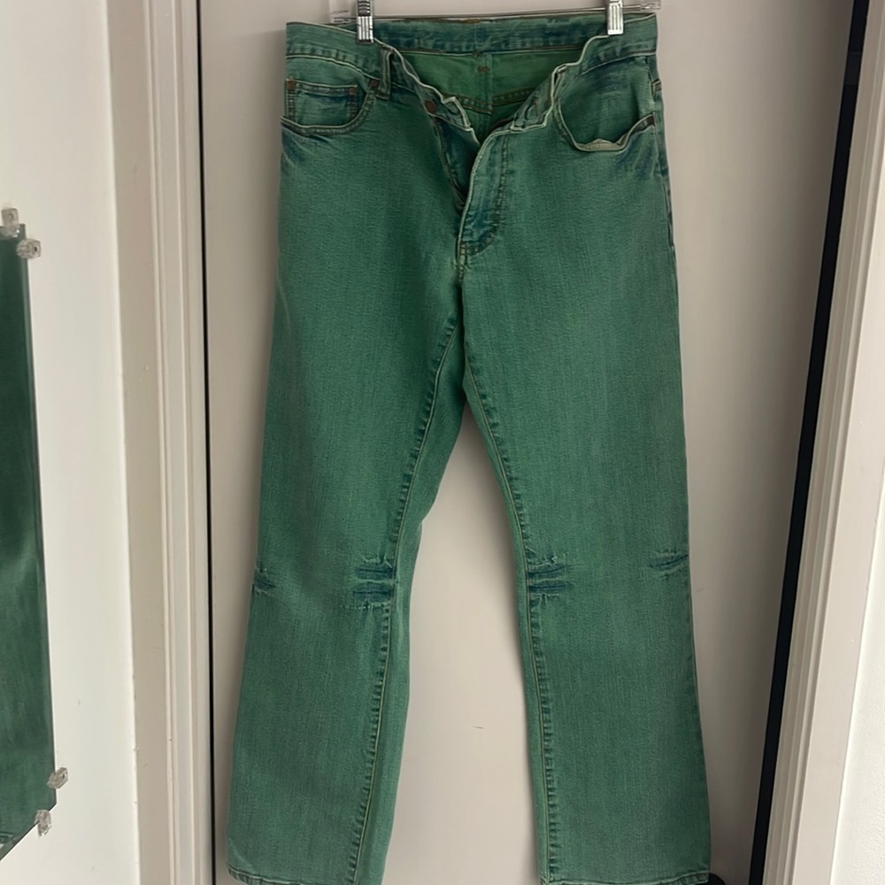 Vintage 1990s A/X Armani over dyed Kelly green stretch jeans  32 waist